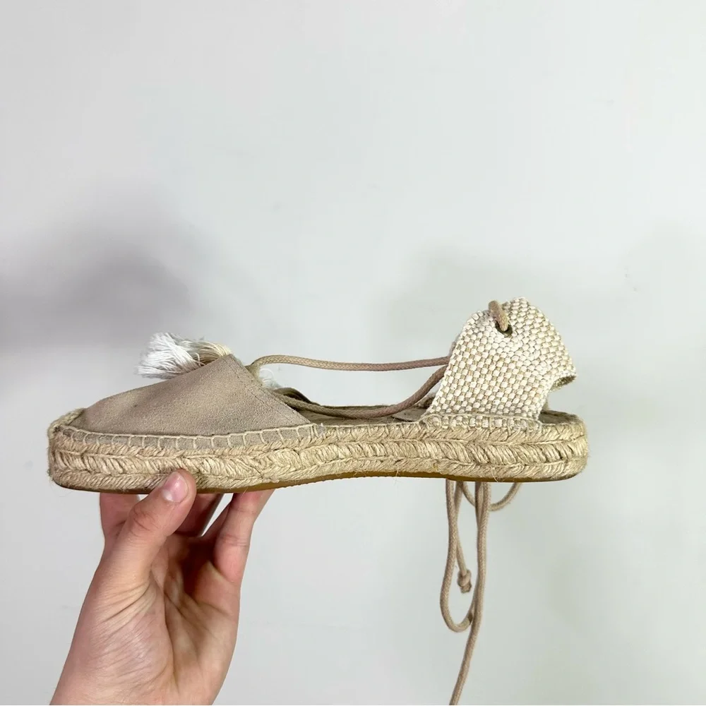 Soludos The Lauren Lace Up Espadrille Light Tan Ivory Tassel Closed Toe Shoes